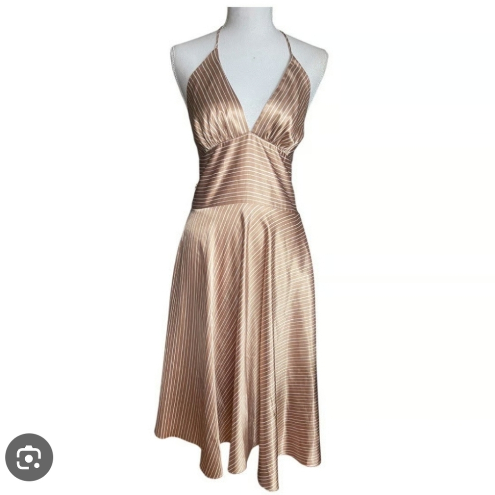 Vintage Alyn Paige Satin Stripe Midi Skirt - Champagne Stripe
